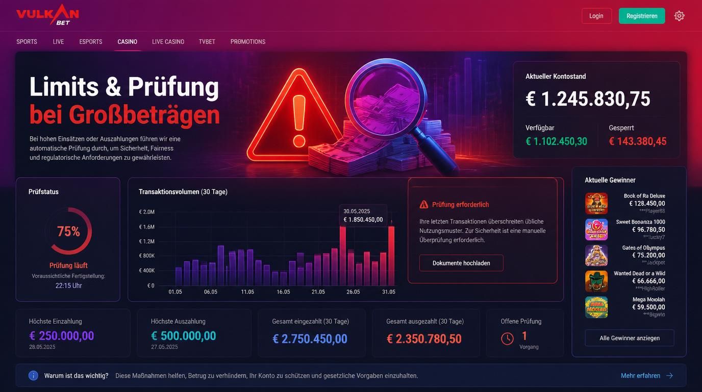 Hohe Summen, Limitanzeige, Dokumentenprüfung