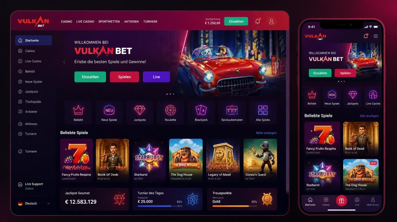 Ein Casino-Interface auf Deutsch mit schneller, klarer Oberfläche