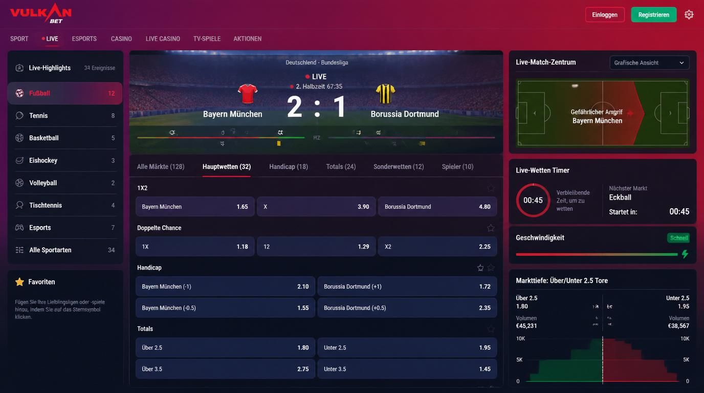 Sportwetten Live-Interface mit detaillierten Quoten und Märkten