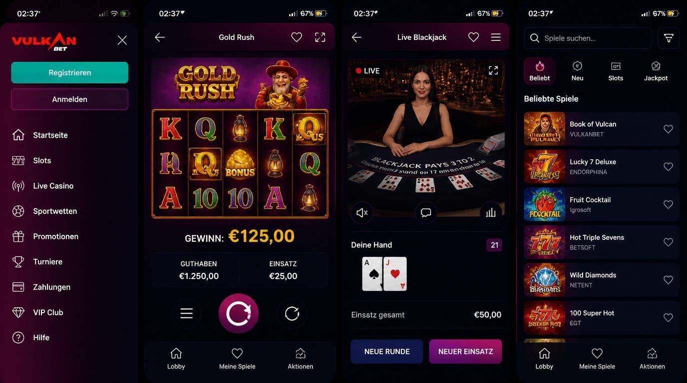 Mobile Ansicht bei Nacht in dunklem Theme