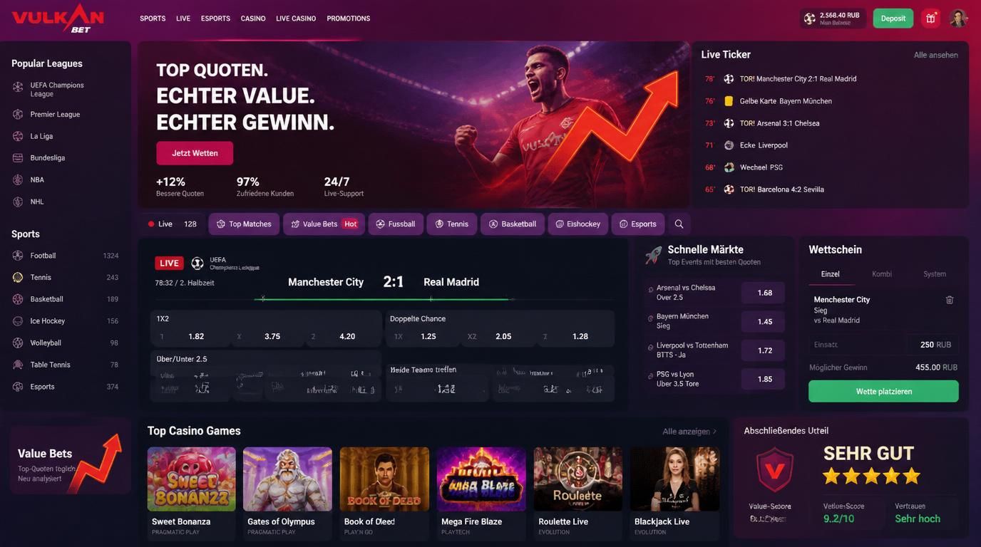 Live-Wetten &, Value-Quoten überzeugen